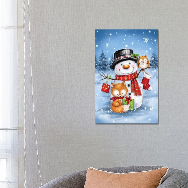 Snowman Owl And Fox by MAKIKO - Wrapped Canvas Print, 66.04 cm H x 45.72 cm W x 1.91 cm D