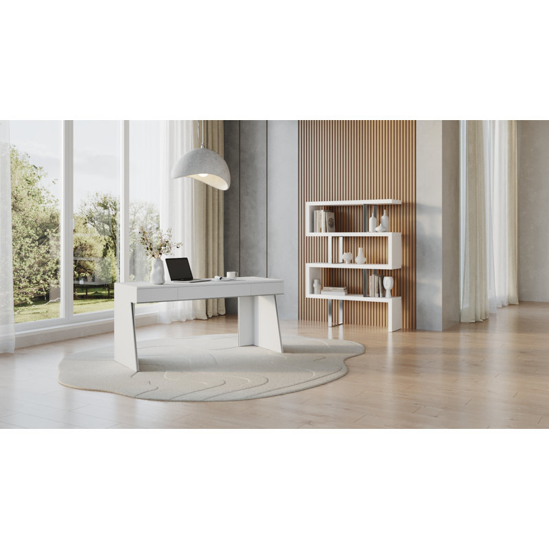 Geometric Bookcase, White High Gloss