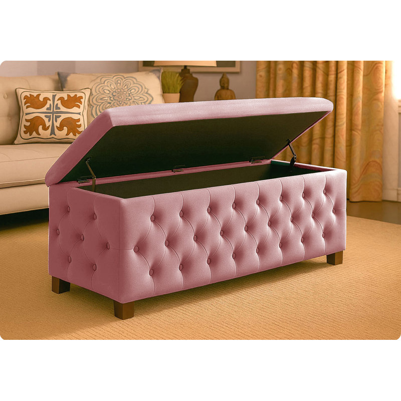 Empire Wide Chesterfield Rectangle Solid Color Standard Ottoman Storage Bench, Plush Velvet Upholstered Coffee Table with Legs