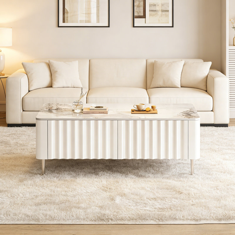 Table basse ondulée Wave, Blanc, Blanc / Gris, H 17,32 po x L 47,24 po x l 23,62 po