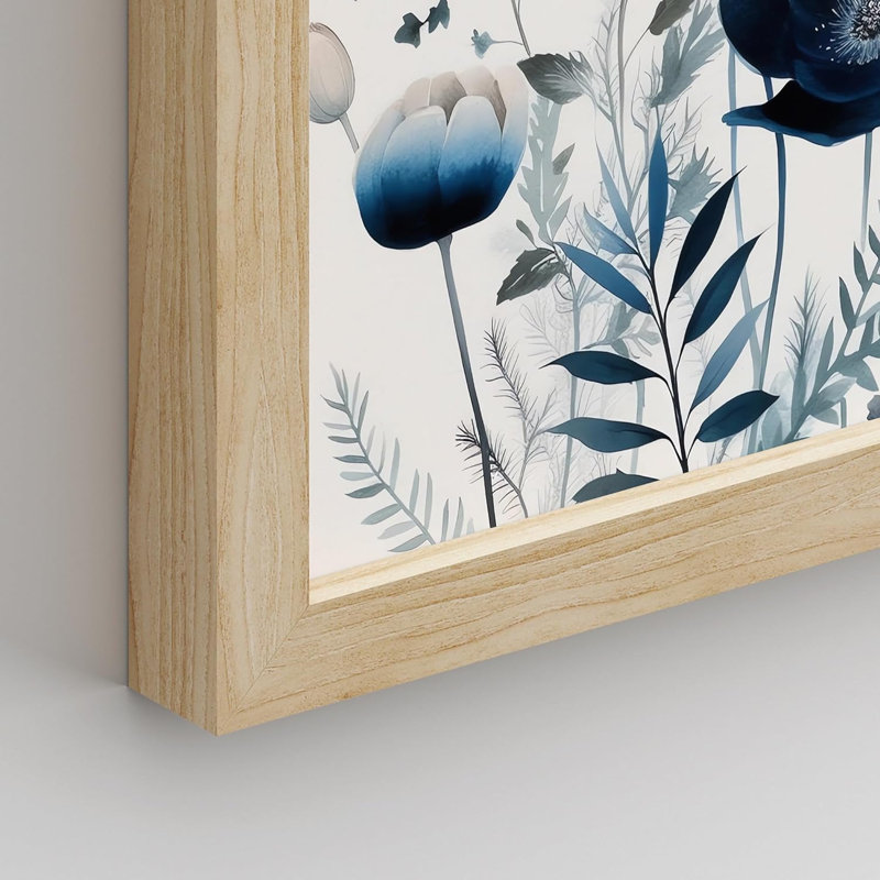 " Watercolor Pine Tree Forest Flower Nature Digital " 5 - Pieces, Natural Framed
