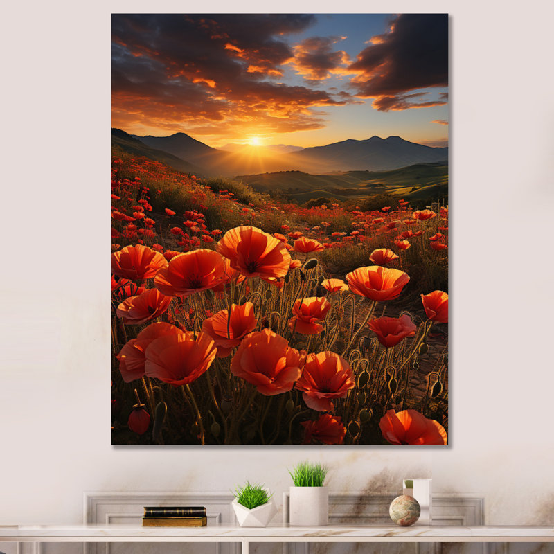 «Coral Wildflowers Fields of Dreams», reproduction sur toile, Toile tendue, H 44 po x l 34 po x P 1,5 po