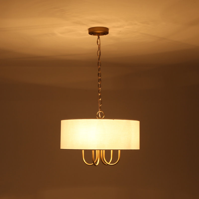 American Traditional 4-Light Linen Drum Shaded Pendant