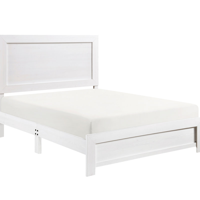Lit double moderne Modern Bed en blanc - Faux placage de bois et rails, Lit double