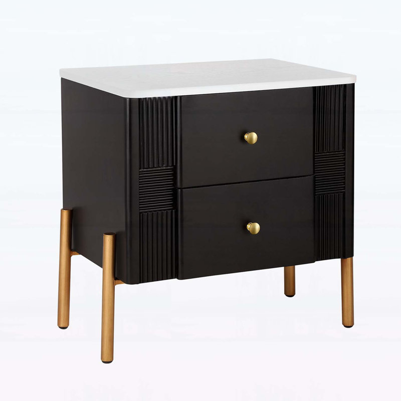 Table de chevet avec 2 tiroirs de rangement, Noir