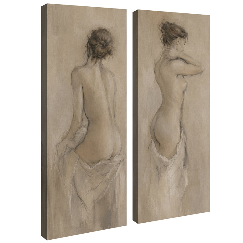 Décor minimaliste figuratif représentant une figure féminine neutre – Ensemble de 2 impressions sur toile 32 po x 12 po x 2
