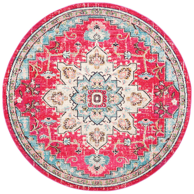 Tapis fuchsia / bleu Felty, Rond 6 pi 7 po