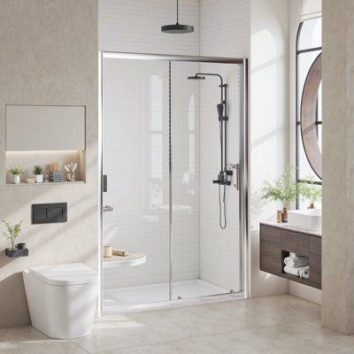 Durable Glass Shower Door with Stainless Steel Handle and Support Bar,Sliding Design for Walk-in Showers