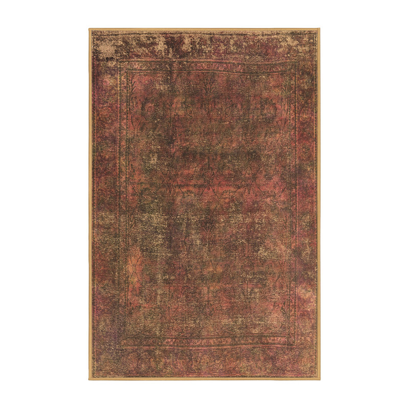 Tapis oriental en laine / polyester tissé à la machine en brun / rouge / noir, Rectangle 2 pi x 3 pi