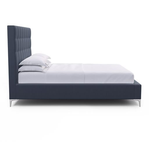 Bryant Upholstered Bed, King, Box Weave Linen Blue Print, Ebony