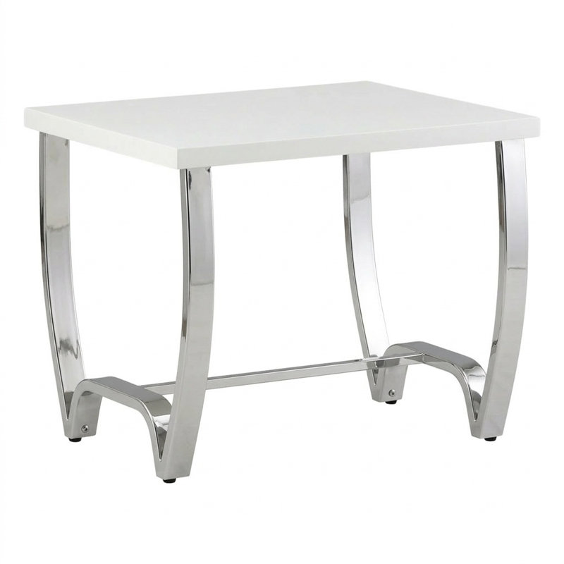 Arvello Table de bout blanche et chromée en laque ultrabrillante avec pieds chromés