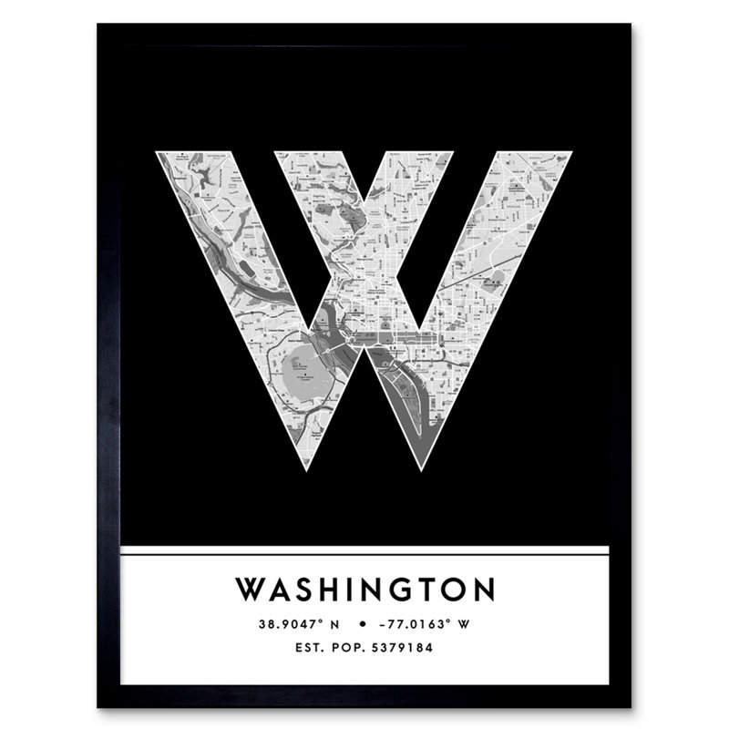 Washington City Map Washington United States City Map Black And White - Single Picture Frame Typography
