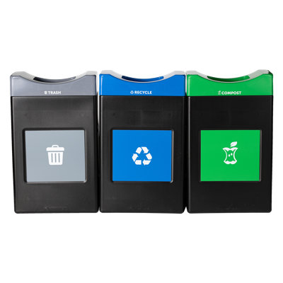 Commercial Zone Avante 3-Stream Trash, Recycling and Compost Center, 1-55-Gallon Trash, 30 Gallon Recycle and Compost Open Top Units, Liners Included