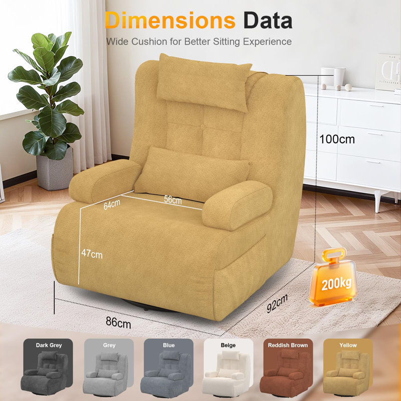 Three-in-one, Multi-functional Rotatable Sofa Chair, Enlarged and Widened Soft Cushion Armchair, with Two Cushions and Side Storage Pockets, Thickened Seat Cushion and Backrest, Suitable for Living Room and Bedroom