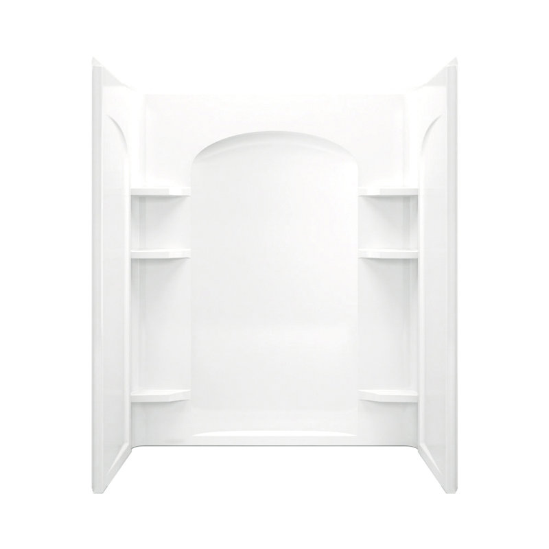 60" W x 74.75" H Frameless Rectangle Sliding Shower Kit with Towel Bar and Base Included, White, Nickel