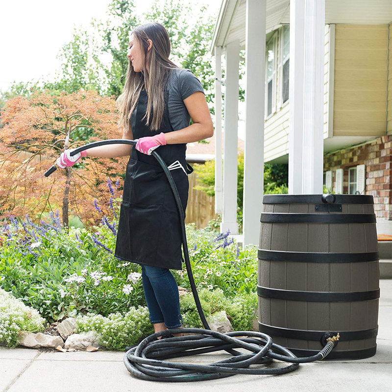 Good Ideas 50 Gallons Wood Dual Overflow Rain Barrel and Hose