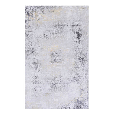 3x5 Area Rug, Machine Washable, Low-pile, Non-slip, Non-shedding, For Bedroom, Living Room, Kitchen, Foyer - Gray Material Dining Room