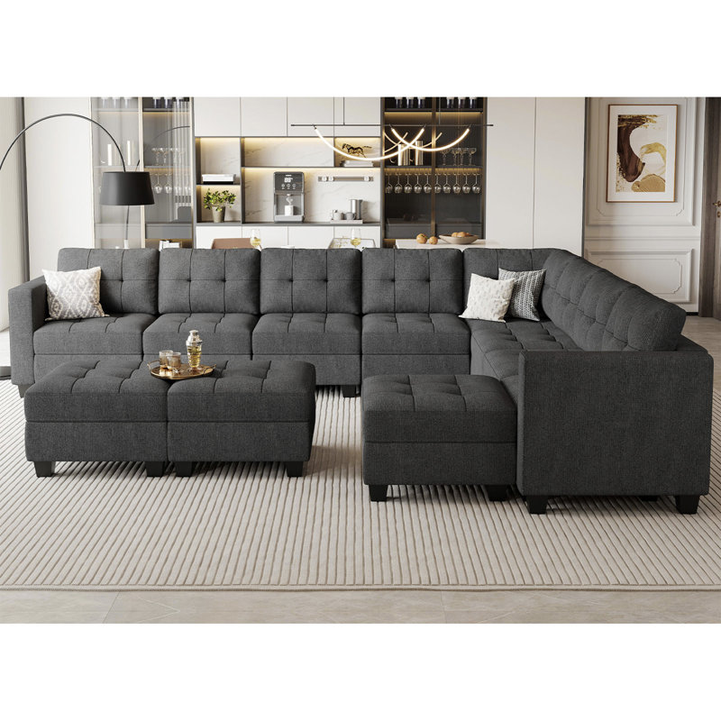 Soneson Upholstered Sectional Reversible, Dark Gray Linen