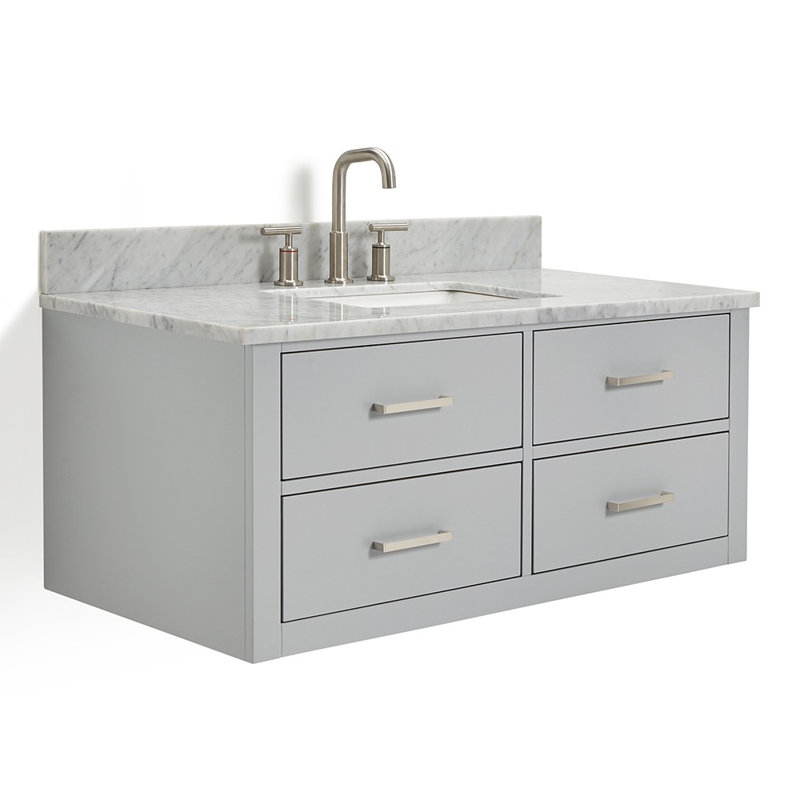 Ensemble de meuble-lavabo mural simple 43 po Ceinture, Gris, Nickel brossé