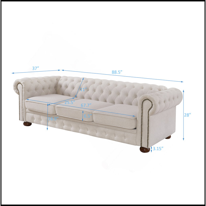 Canapé Chesterfield en tissu beige (beige), Beige