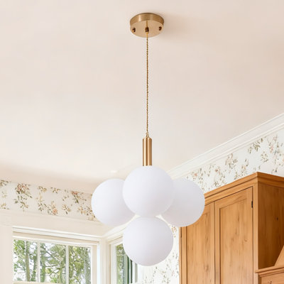 Luminaire suspendu en verre givré à 4 têtes (finition dorée)