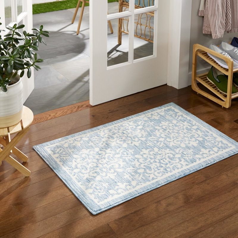 TOWN & COUNTRY EVERYDAY Walker Everwash Non-Slip Backing Kitchen Mat, Rectangle 2' x 4', Light Blue
