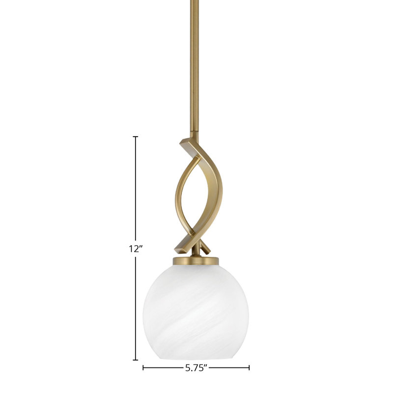 Mini-luminaire suspendu suspendu Zygi avec finition en laiton nouvel âge et verre de marbre blanc de 5,75 po