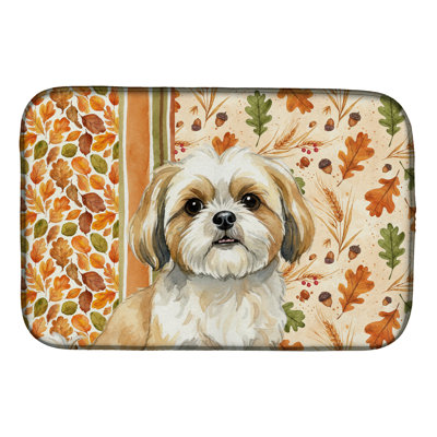 Gold and White Shih Tzu Heirloom Fall Dish Drying Mat