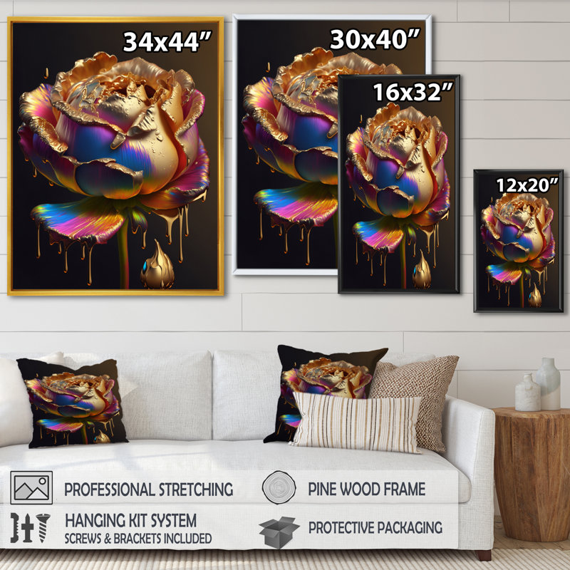 «Larra Rainbow Peony», impression sur toile, H 20 po x l 12 po x P 1 po, Cadre flottant doré