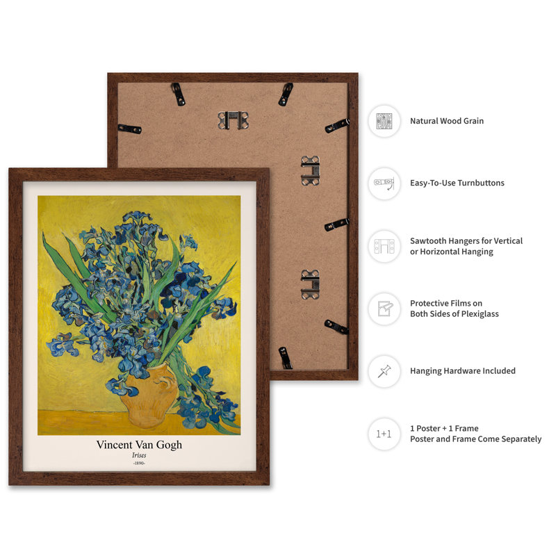 Van Gogh - Iris No3, Poster, 12"H x 16"W, Brown Framed