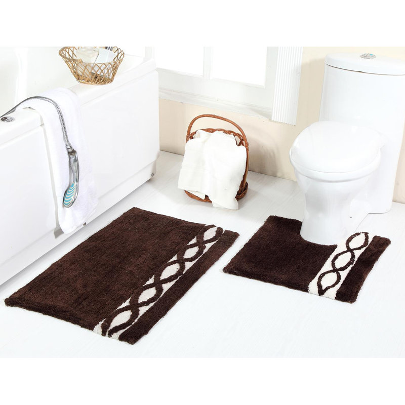 Ensemble de tapis pour salle de bain géométrique 2 pièces Yair, Brun