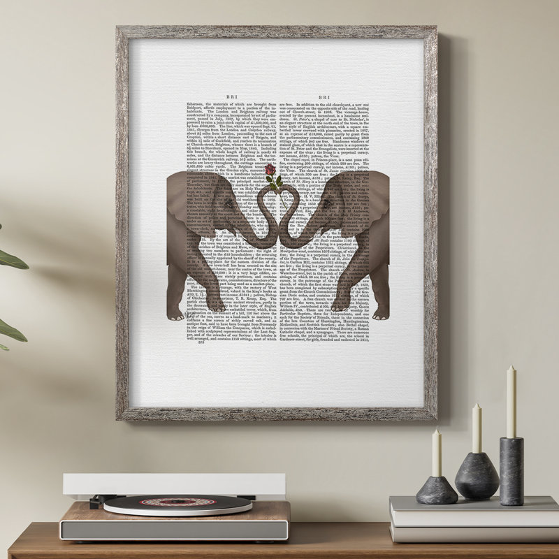 «Elephants Heart and Rose», reproduction encadrée - bois massif, H 30 po x l 24 po