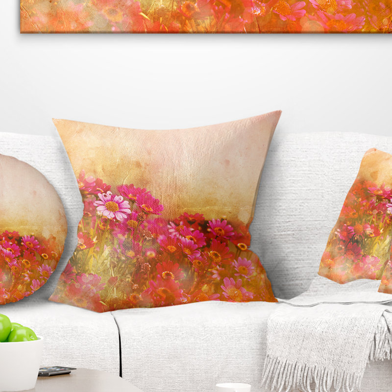 Belles petites fleurs au printemps - coussin à imprimé floral, 16 po x 1 po, Coussin décoratif