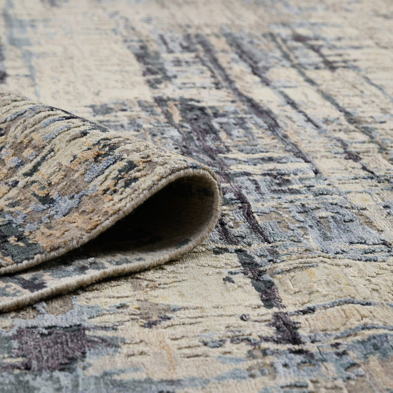Hand-Knotted Abstract Wool Silk 10' x 14' Area Rug