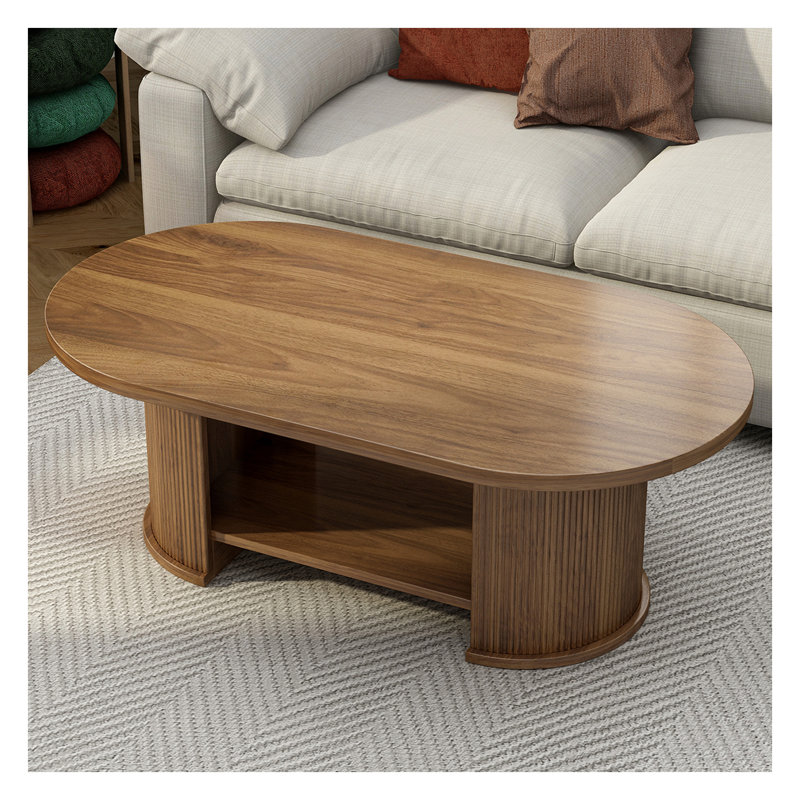 Table basse 47 pouces ovale cannelée avec tablette de rangement