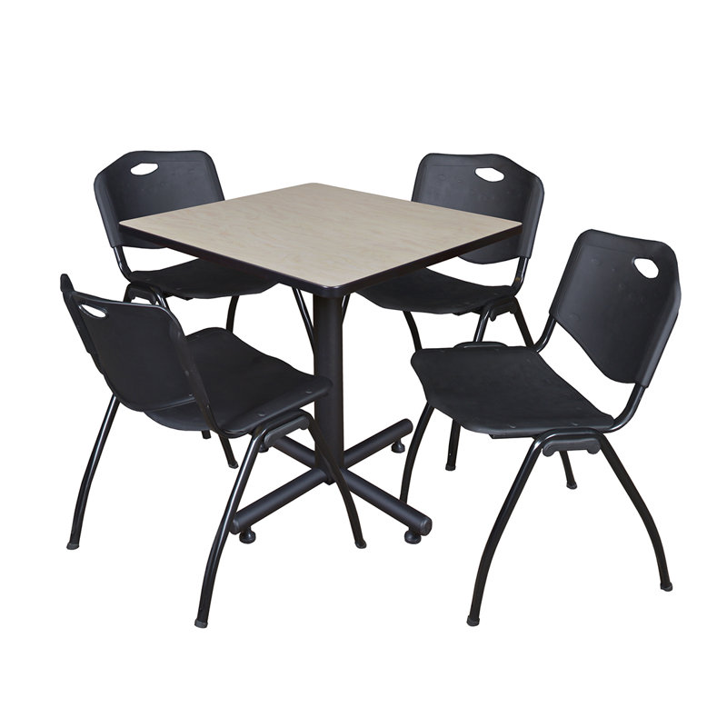 Table de salle de repos carrée Nicklo, chaises empilables 4 M, Érable, Noir