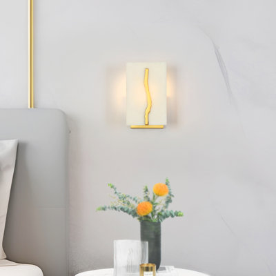 1-Light Armed Wall Sconce Gold Accent with White Faux Marble Pattern