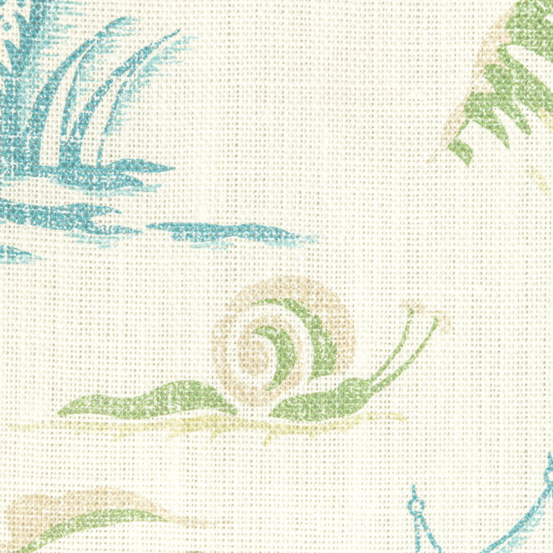 Manoir Valensole 100% Linen Fabric, Teal/Leaf