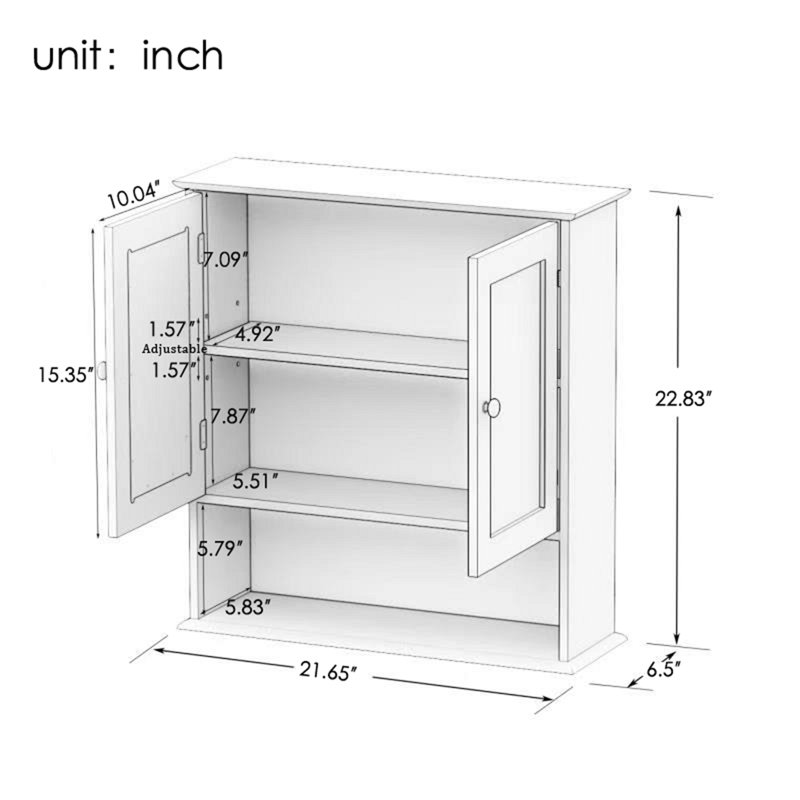 Bathroom Wall Cabinet With Doule Mirror Doors And Shelvs