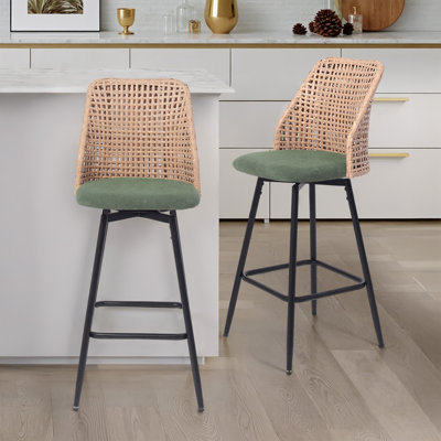 Swivel Upholstered Rattan Back Counter & Bar Stool