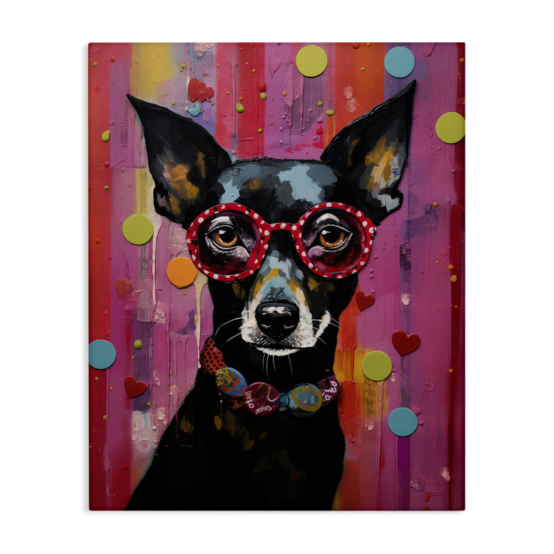«Dobermann Dog with Glasses», art mural par LSR Design Studio, H 20 po x l 16 po