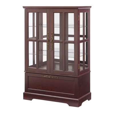 Dark Cherry Display Cabinet, 30" x 15.47" x 46.89", MDF+glass, 1 Piece, Cabinets, The cabinet surface is finished with uniform dark cherry