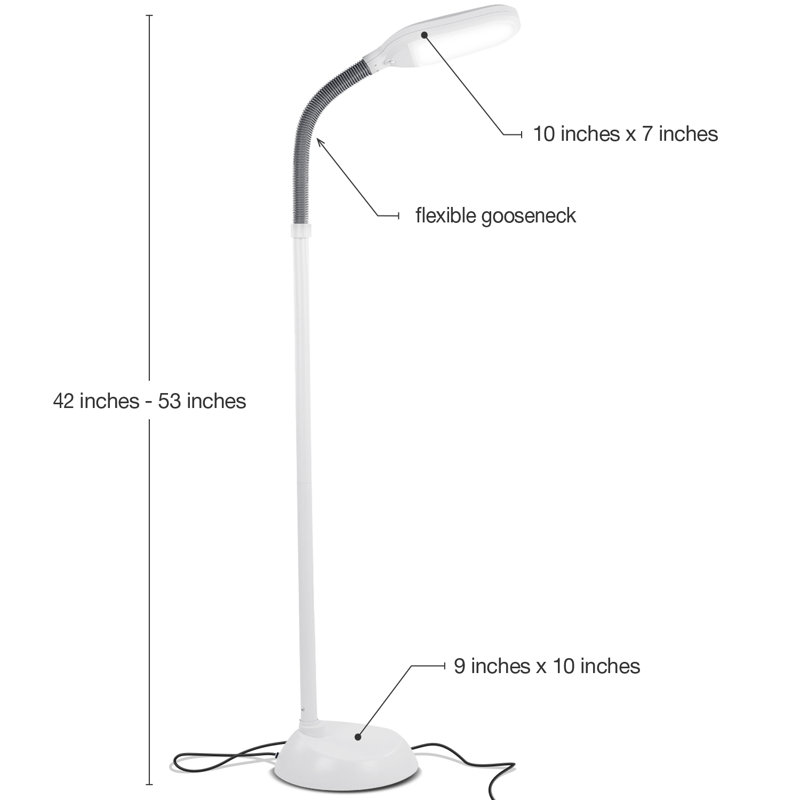 Litespan 53 in. Industrial Dimmable LED Floor Lamp with Height Adjustable Gooseneck Head, White