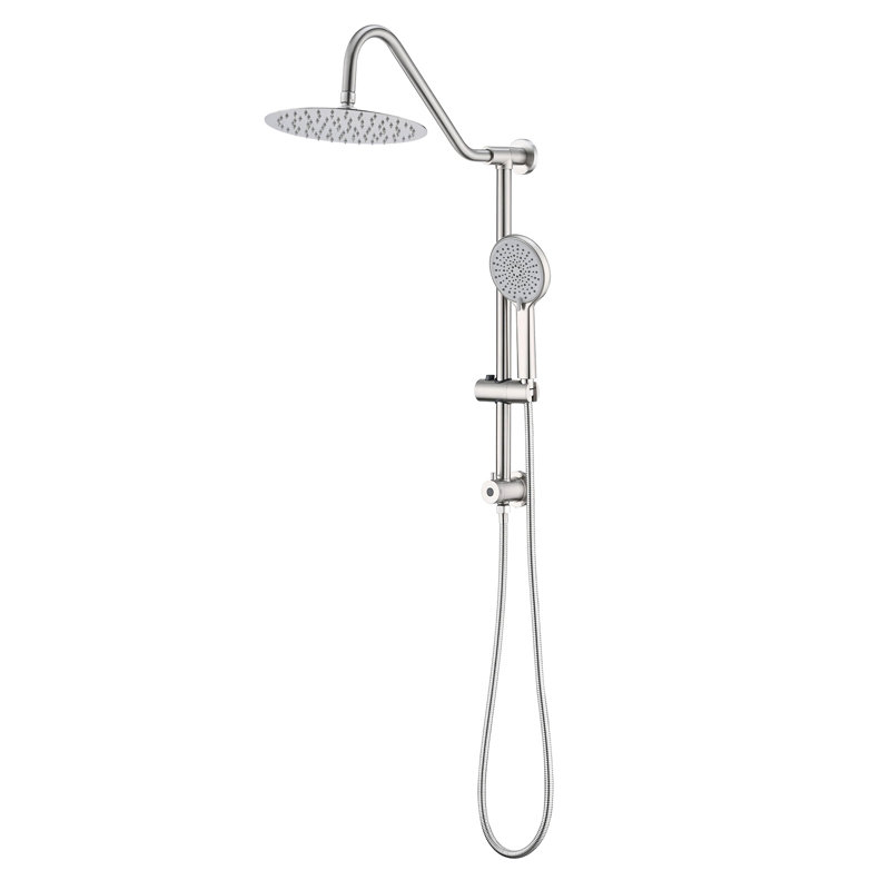 Dual Shower Head System With Adjustable Slide Bar - 10" Rain & Handheld Corrosion Brushed Nickel Wall Mounted Powerful Spray