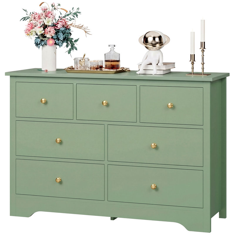 Commode double à 7 tiroirs 47,2 "Ariee, blanc, Vert