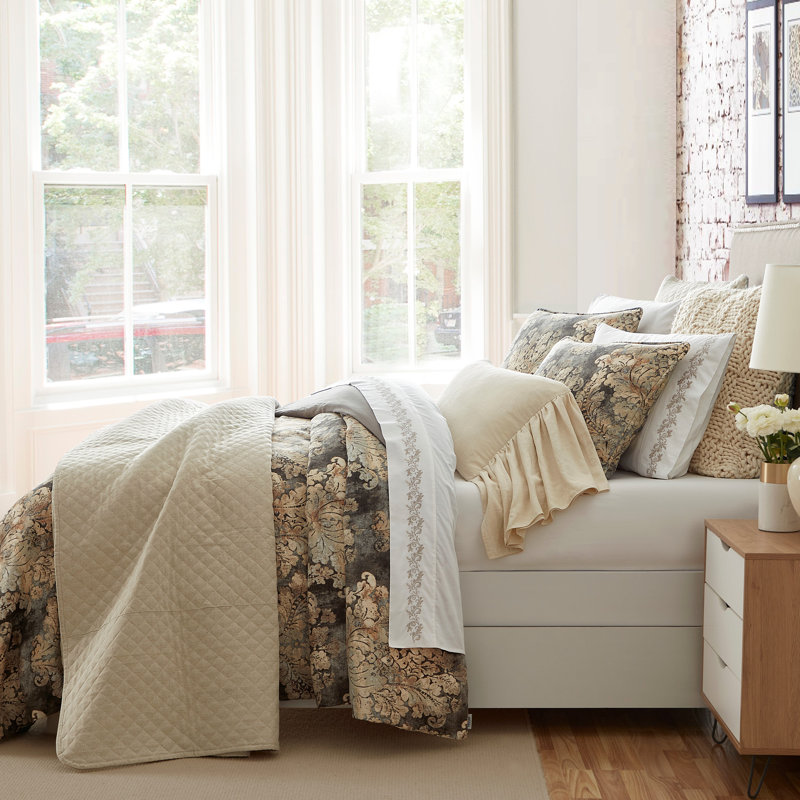 King Smoky Damask Cotton Duvet Cover Set