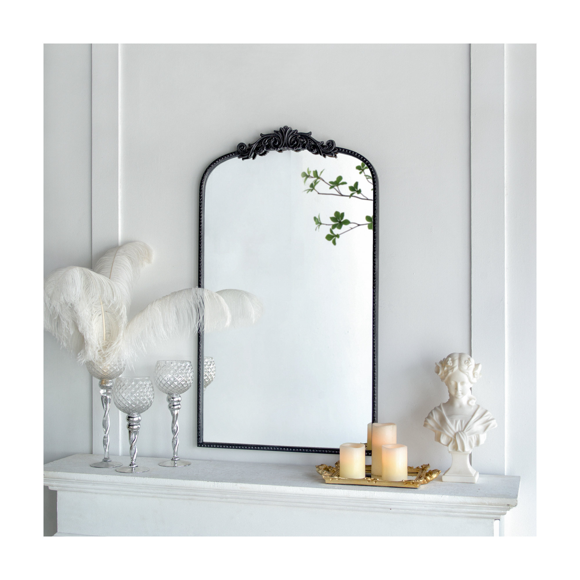 Emmeline Metal Arch Mirror, 42" x 24", Black
