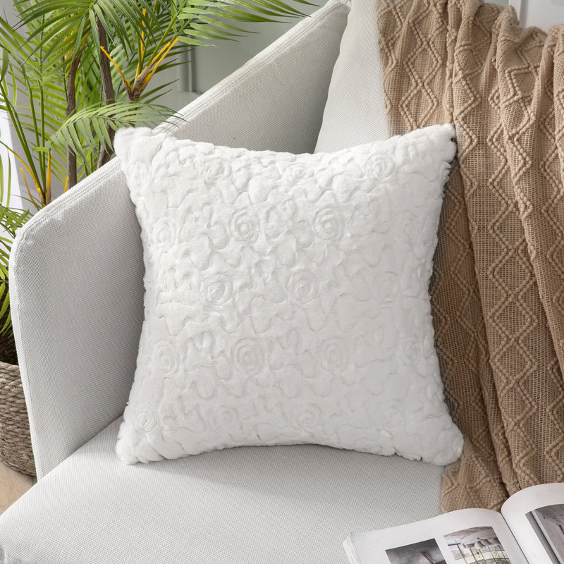  Housse de coussin Floral, H 20 po x l 20 po, Blanc