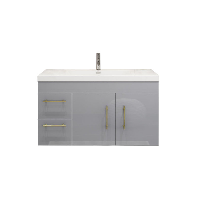 Carliss 41.5'' Single Bathroom Vanity with Acrylic Top, Night Blue, Sliver