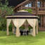 Abri de jardin escamotable, abri à baldaquin hexagonal avec filet en filet à 6 fermetures à glissière, tente d'événement avec cadre en acier robuste pour patio, jardin, mariage, fête